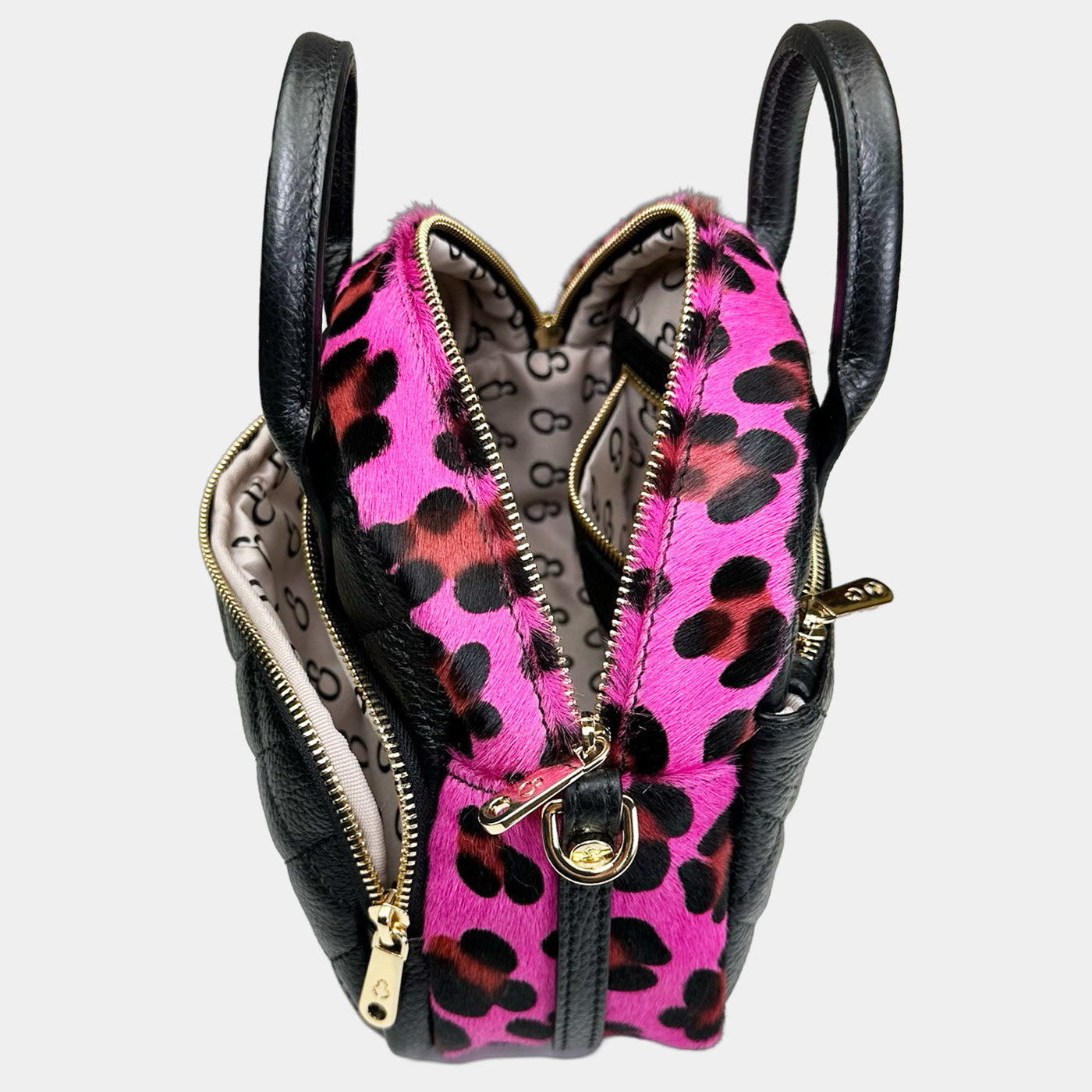 Borsa a tracolla Benny Nera Cavallino Fucsia Pelle Martellata Oro