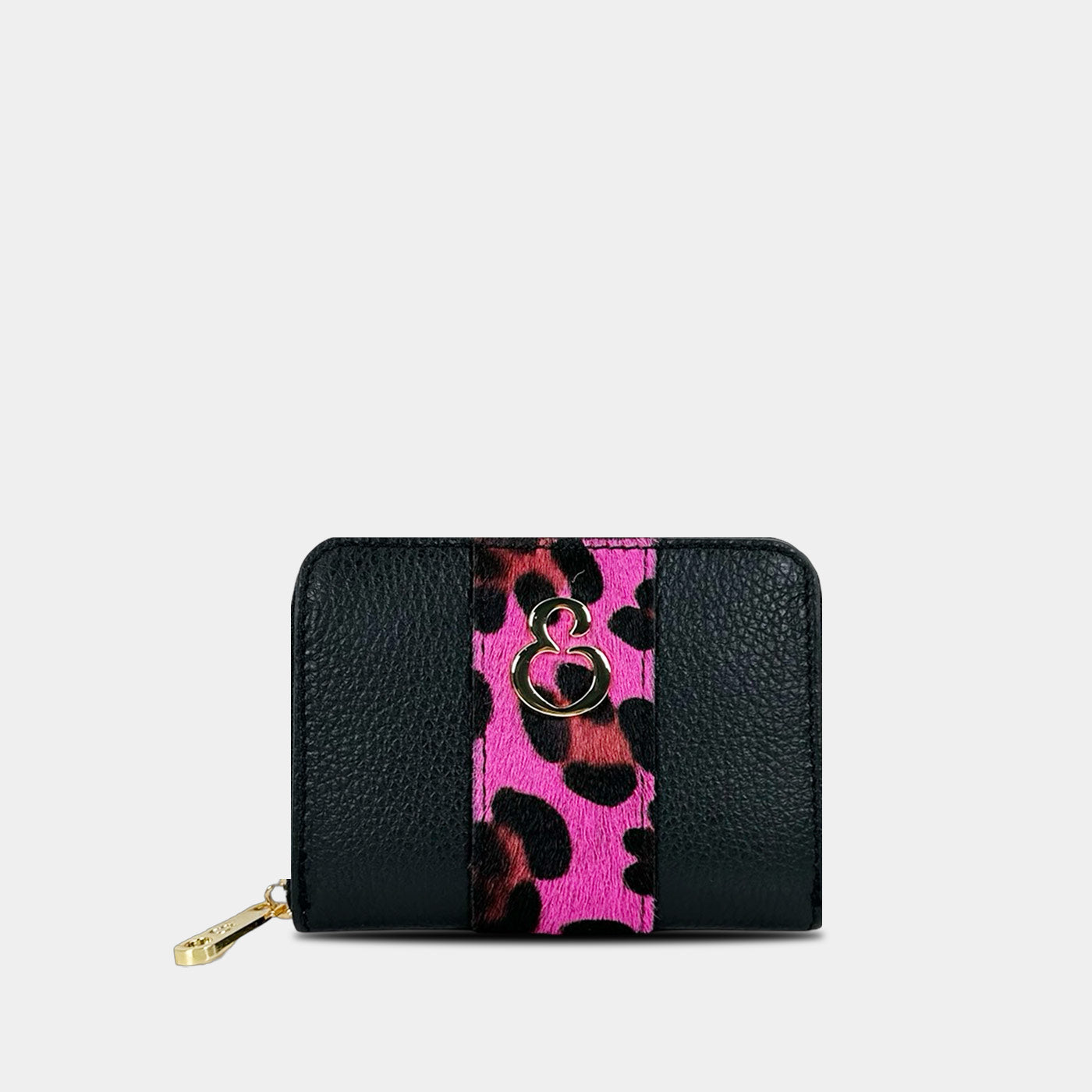 Portafoglio Mini Raya Nero Cavallino Fucsia Pelle Martellata Oro